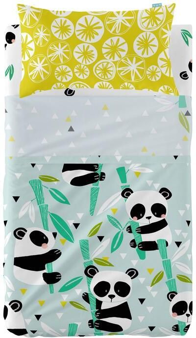Happyfriday Panda garden blue Laken Set ledikant 2-delig Moshi Blauw 100% katoen de kwaliteit van 150 hilos