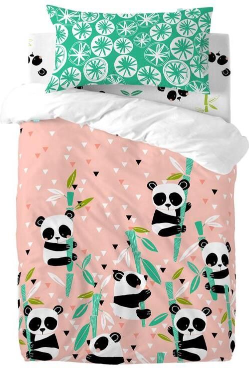 Happyfriday Panda garden Dekbedovertrek wieg 2-delig Moshi Rosa 100% katoen de kwaliteit van 150 hilos