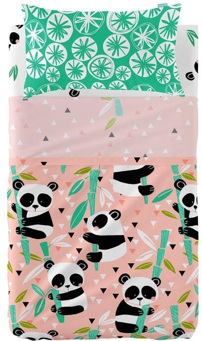Happyfriday Panda garden Laken Set ledikant 2-delig Moshi Rosa 100% katoen de kwaliteit van 150 TC