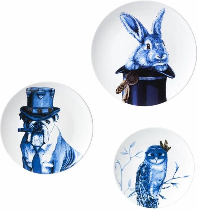 Heinen Delfts Blauw | Wandborden mix 2 dieren set 3 stuks