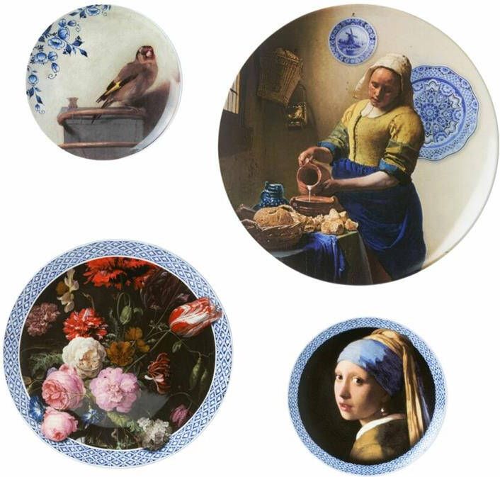 Heinen Delfts Blauw | Wandborden mix 2 Vermeer set 4 stuks