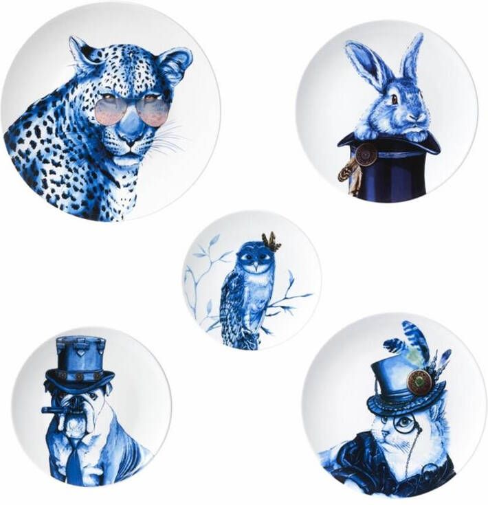 Heinen Delfts Blauw | Wandborden mix 3 dieren set 5 stuks