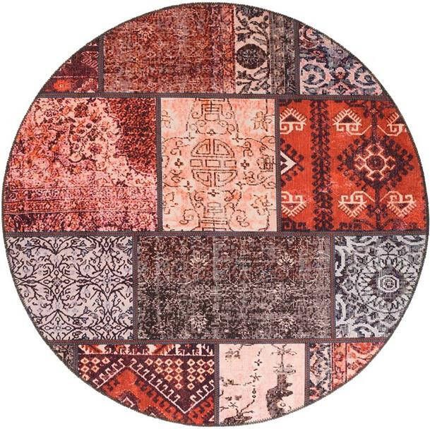 Heritaged Rond patchwork vloerkleed Fade No.1 rood multi 76 cm rond - Foto 2
