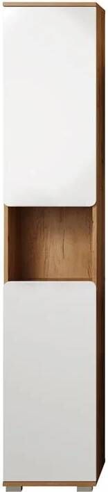 Trendteam smart living badkamer hoge kast Ciara 37 x 191 x 31 cm wit hoogglans en ambachtelijk eiken met planchet