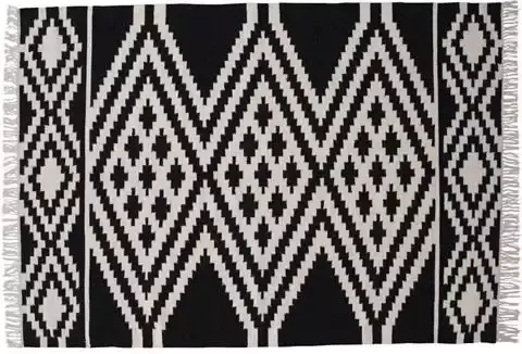 Hioshop Indari vloerkleed 240x170 cm wol zwart wit.