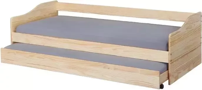 Hioshop Leonie23 bed 90x200cm met 1 uitschuifbaar bed naturel.