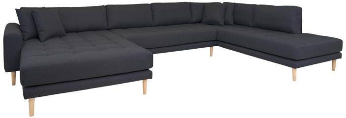Hioshop Lido U-sofa linksdraaiend met 4 kussens donkergrijs.