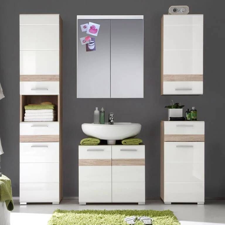Hioshop SetOne badkamer A met spiegelkast decor licht eiken wit