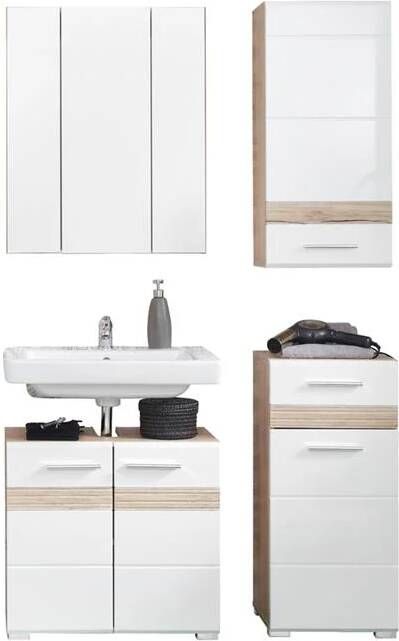 Trendteam smart living SetOne badkamer E met spiegelkast decor licht eiken wit hoogglans