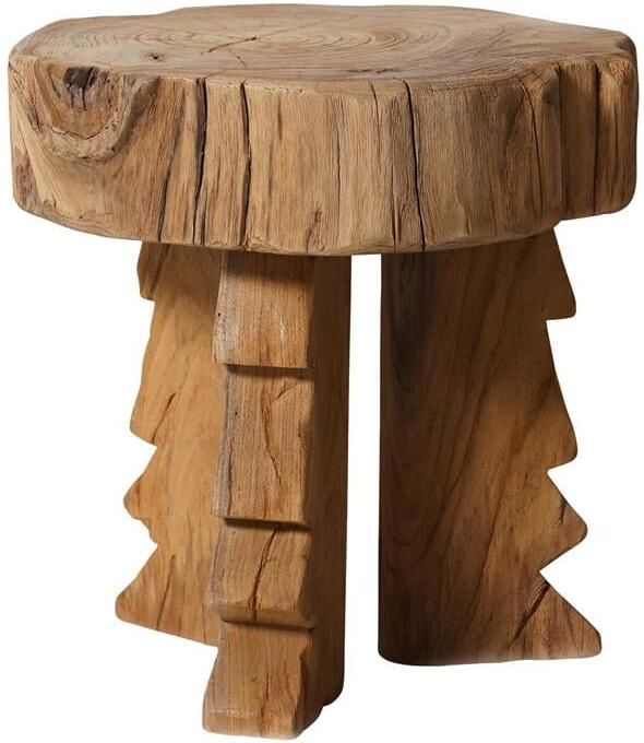 HKLIVING Carved Wooden Kruk Teak - Foto 4