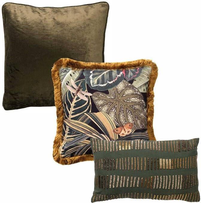 Hoii Sierkussen set van 3 BOTANIC GREEN Groen multicolor
