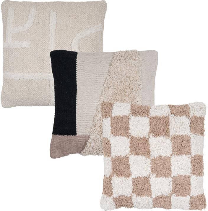 Home67 Kussen Set van 3 Joya Naturel Maya Creme en Chess