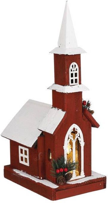 House of Seasons Kerk Decoratief Object 18x25x49 cm Hout Rood