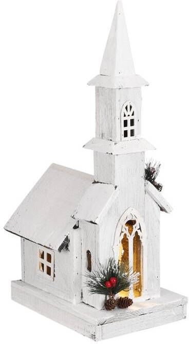 House of Seasons Kerk Decoratief Object 18x25x49 cm Hout Wit