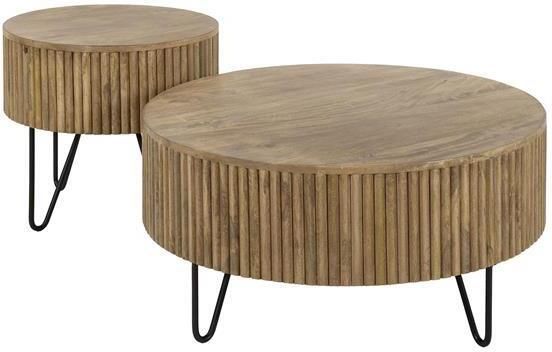 Hoyz Collection Salontafel Wave Rond Massief Mango Zandkleur Set van 2 - Foto 2