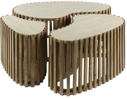 Hoyz Collection Salontafel Set-3 Niervorm Nuovo Travertin Massief Mango Zandkleur - Foto 2