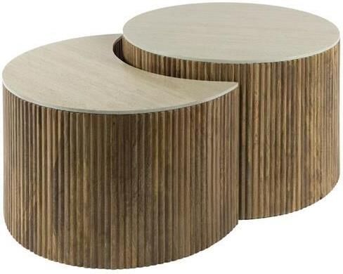 Hoyz Collection Salontafel Set-2 Halfrond Nuovo Travertin Massief Mango Zandkleur - Foto 2