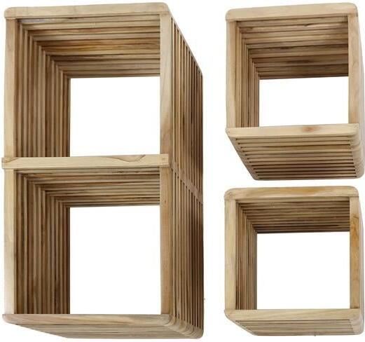 Hoyz Collection Wandschap Rib Teakhout Verweerd Set van 3