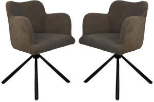 HSM Collection Eetkamerstoel Bella Set van 2 56x60x82 Licht bruin zwart Stof metaal