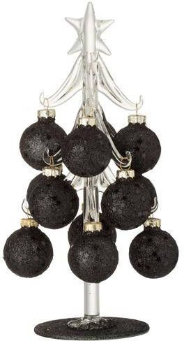 J-Line decoratie kerstoom met ballen glas zwart small