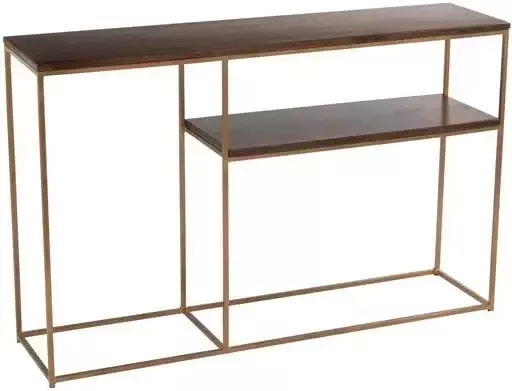 J-Line Console Rafi 2Planken Ijzer|Mango Hout Goud|Donker Bruin