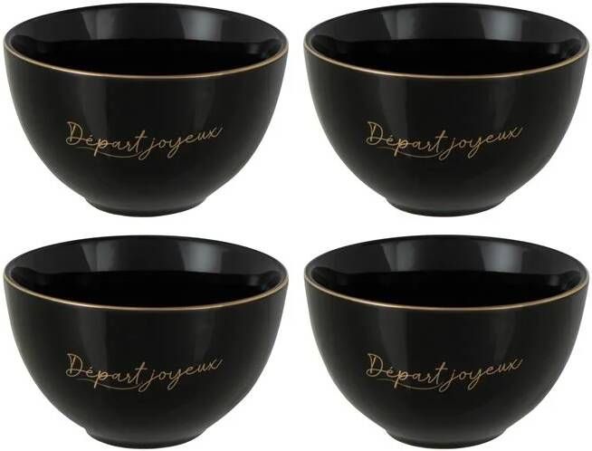 J-Line Départ Joyeux kom porselein zwart| goud S 4x