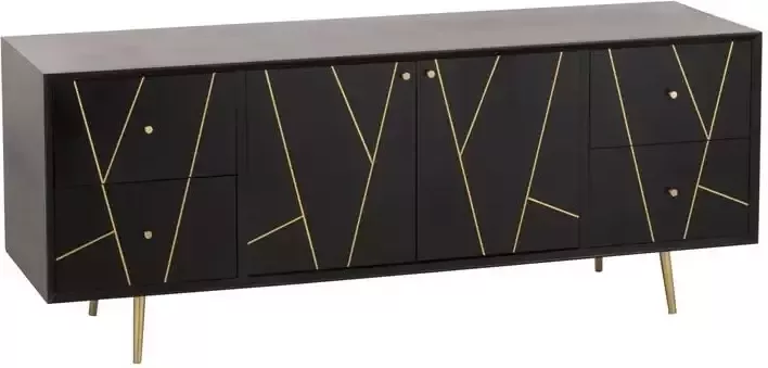 J-Line Dressoir kast 4 laden + 2 deuren hout & metaal zwart & goud woonaccessoires