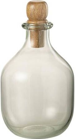 J-Line Ovaal fles en kurk glas| hout transparant