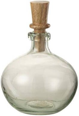 J-Line Rond fles en kurk glas| hout transparant