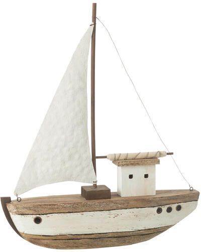 J-Line decoratie Boot 1 Zeil hout naturel|wit large