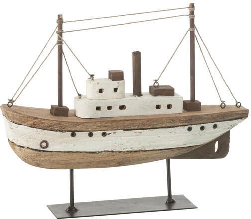 J-Line decoratie Boot Op Voet hout naturel|wit large