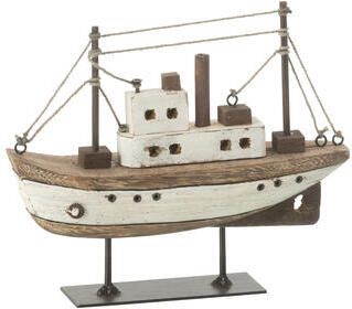 J-Line decoratie Boot Op Voet hout naturel|wit small