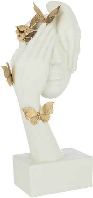 J-Line decoratie Gezicht Vlinders Staander polyresin wit