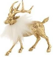 J-Line decoratie Rendier polyresin goud|wit small