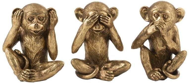 J-Line figuur Aap Horen|Zien|Zwijgen- polyresin antiek goud 3 stuks