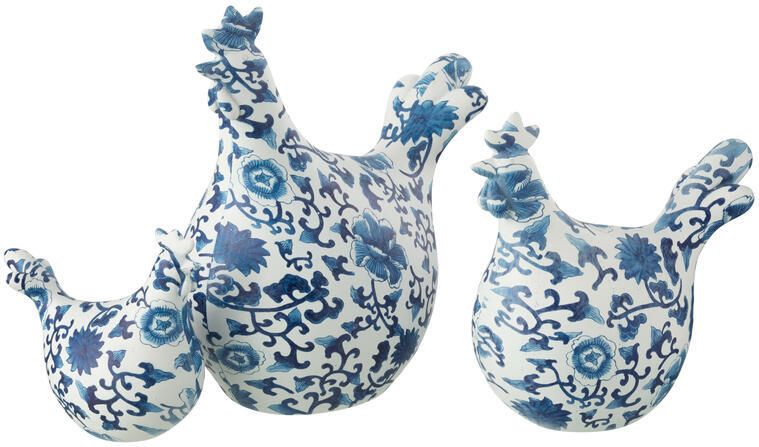 J-Line figuur Haan Patroon polyresin blauw|wit set van 3 paasdecoratie