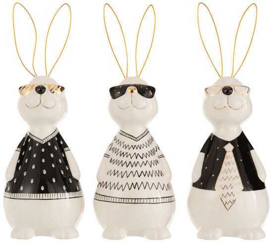 J-Line figuur Konijn Max keramiek large 3 stuks paasdecoratie
