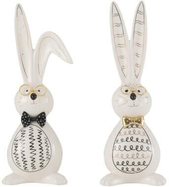 J-Line figuur Konijn Robert keramiek mix medium 2 stuks paasdecoratie