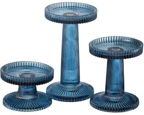J-Line kaarshouder Nelly glas blauw 3 stuks