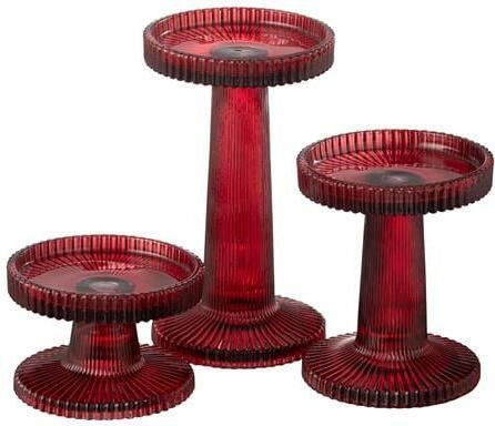 J-Line kaarshouder Nelly glas rood 3 stuks
