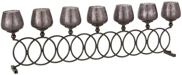 J-Line kandelaar 8 Ringen Craquele glas grijs