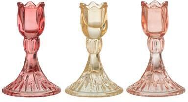 J-Line kandelaar Tulp Warm glas mix 3 stuks
