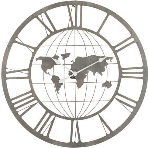 J-Line klok Romeinse Cijfers Wereldkaart metaal zwart Ø 80 cm