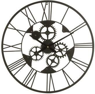 J-Line klok Romeinse Cijfers Wielen metaal zwart small Ø 60 cm
