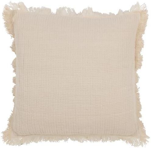 J-Line kussen Franjes Mousseline katoen lichtbeige