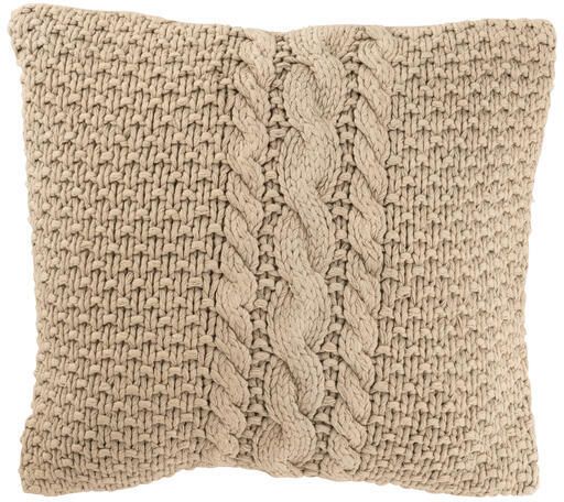 J-Line Kussen Gebreid+vlecht Katoen Gewassen Beige 50x50x12cm