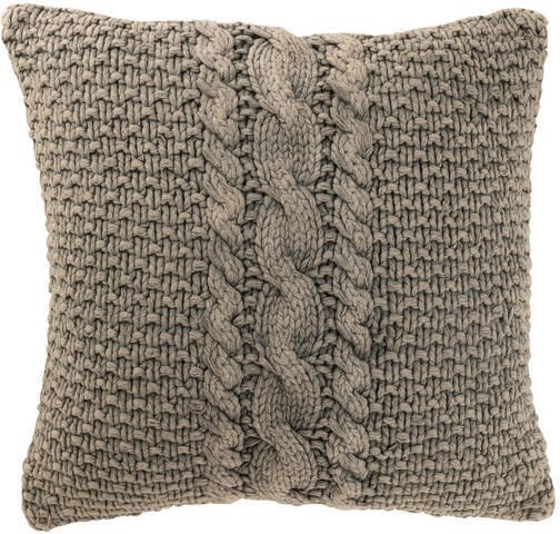 J-Line Kussen Gebreid+vlecht Katoen Gewassen Grijs 50x50x12cm
