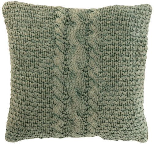 J-Line Kussen Gebreid+vlecht Katoen Gewassen Groen 50x50x12cm