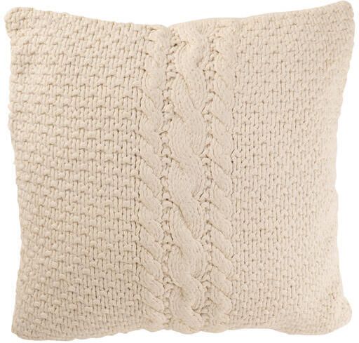 J-Line Kussen Gebreid+vlecht Katoen Wit 50x50x12cm