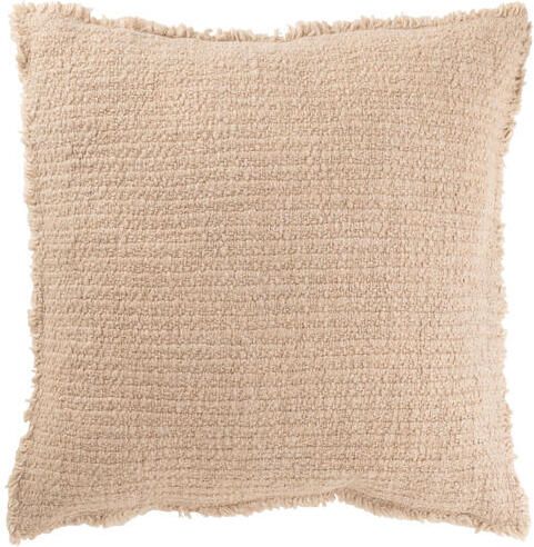 J-Line Kussen Gerafelde Randen Katoen|polyester Beige 50x50x12cm